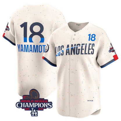 Los Angeles Dodgers #18 Yoshinobu Yamamoto Cream 2024 World Series Champions City Connect Limited Stitched Baseball Jersey - Main View
