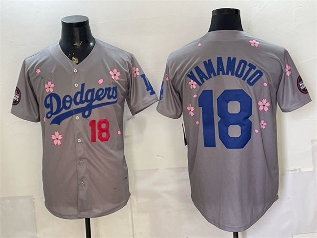 Los Angeles Dodgers #18 Yoshinobu Yamamoto Grey 2025 Tokyo Series Limited Stitched Jersey - Main View