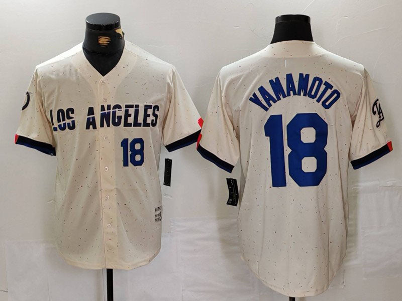 Los Angeles Dodgers #18 Yoshinobu Yamamoto Number Cream 2024 City Connect Limited Stitched Baseball Jersey - Main View