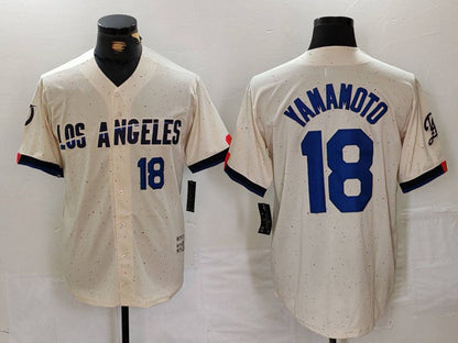 Los Angeles Dodgers #18 Yoshinobu Yamamoto Number Cream 2024 City Connect Limited Stitched Baseball Jersey - Main View