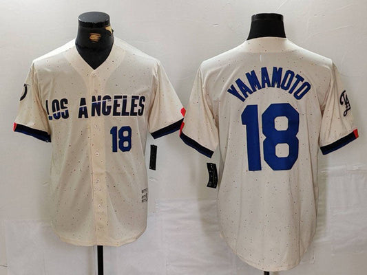 Los Angeles Dodgers #18 Yoshinobu Yamamoto Number Cream 2024 City Connect Limited Stitched Baseball Jersey - Main View