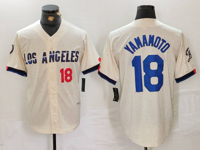 Los Angeles Dodgers #18 Yoshinobu Yamamoto Number Cream 2024 City Connect Limited Stitched Baseball Jersey - Main View