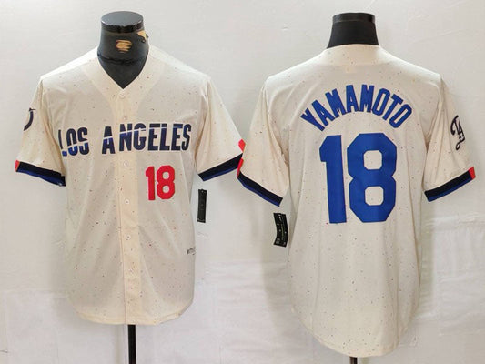 Los Angeles Dodgers #18 Yoshinobu Yamamoto Number Cream 2024 City Connect Limited Stitched Baseball Jersey - Main View