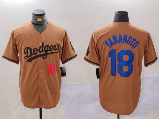 Los Angeles Dodgers #18 Yoshinobu Yamamoto Number Olive Cool Base Limited Stitched Baseball Jerseys - Main View