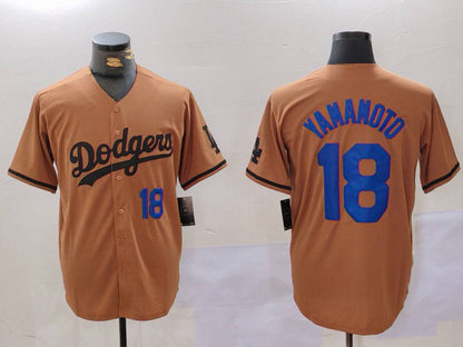Los Angeles Dodgers #18 Yoshinobu Yamamoto Number Olive Cool Base Limited Stitched Baseball Jerseys - Main View