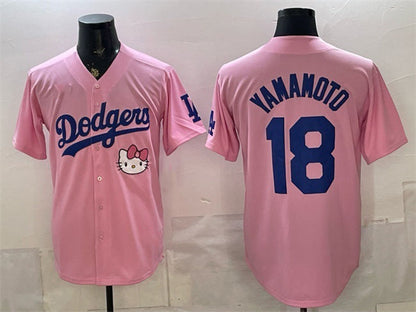 Los Angeles Dodgers #18 Yoshinobu Yamamoto Pink 2025 Hello Kitty Vapor Limited Stitched Jersey - Main View