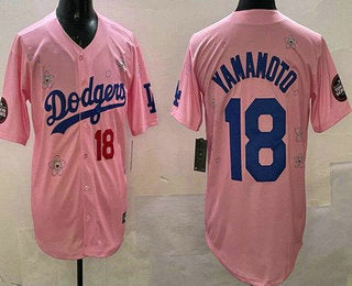 Los Angeles Dodgers #18 Yoshinobu Yamamoto Pink 2025 Tokyo Series Limited Stitched Baseball Jersey - Main View