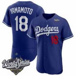 Los Angeles Dodgers #18 Yoshinobu Yamamoto Royal 2025 World Series Limited Stitched Baseball Jersey - Main View