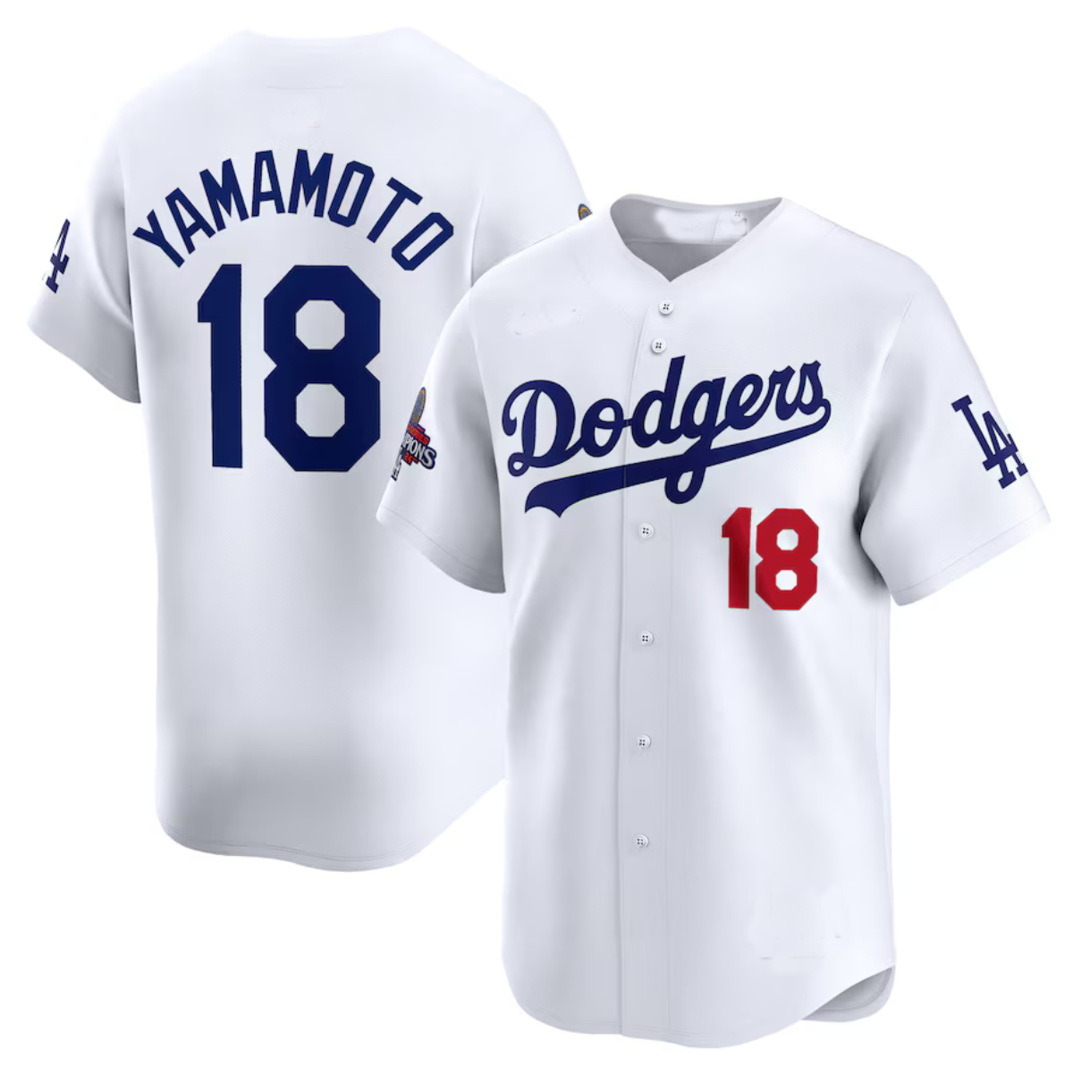 Los Angeles Dodgers #18 Yoshinobu Yamamoto White 2024 World Series Champions Home Limited Stitched Baseball Jersey - Main View