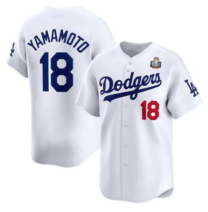 Los Angeles Dodgers #18 Yoshinobu Yamamoto White 2024 World Series Home Limited Stitched Baseball Jersey - Main View