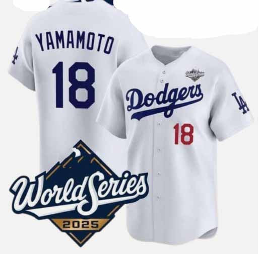 Los Angeles Dodgers #18 Yoshinobu Yamamoto White 2025 World Series Home Limited Stitched Baseball Jersey - Main View