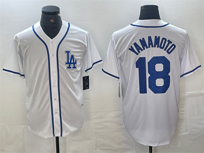 Los Angeles Dodgers #18 Yoshinobu Yamamoto White Cool Base Stitched Baseball Jersey - Main View