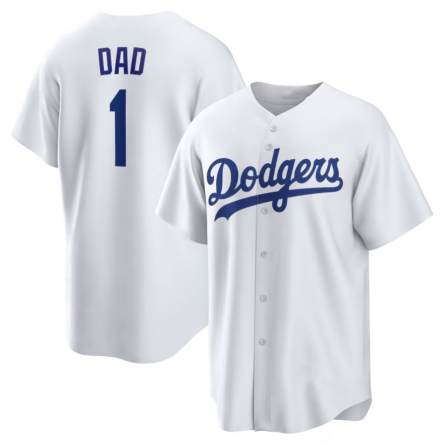 Los Angeles Dodgers #1 Dad Home Replica Jersey - White Stitched Baseball Jersey - Main View