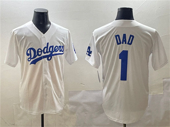 Los Angeles Dodgers #1 Dad White Cool Base Stitched Baseball Jersey - Main View