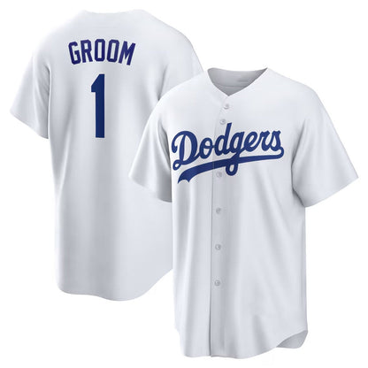 Los Angeles Dodgers #1 Groom Home Replica Jersey - White Stitched Baseball Jersey - Main View