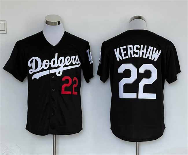 Los Angeles Dodgers #22 Clayton Kershaw Black Cool Base Stitched Baseball Jersey - Main View