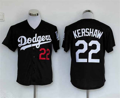 Los Angeles Dodgers #22 Clayton Kershaw Black Cool Base Stitched Baseball Jersey - Main View