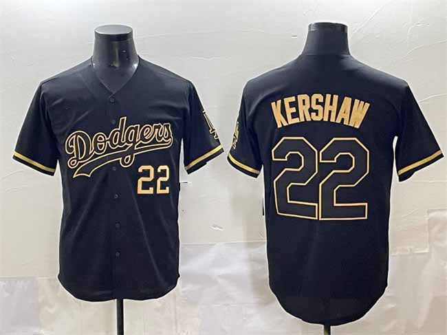Los Angeles Dodgers #22 Clayton Kershaw Black Gold Limited Stitched Baseball Jerseys - Main View