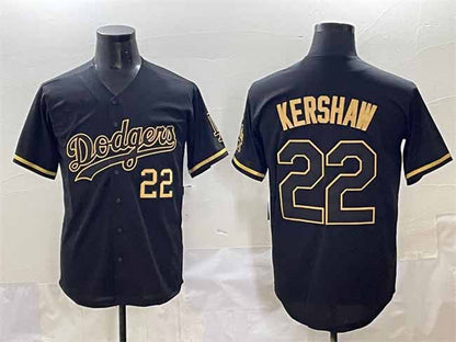 Los Angeles Dodgers #22 Clayton Kershaw Black Gold Limited Stitched Baseball Jerseys - Main View