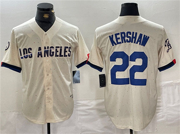 Los Angeles Dodgers #22 Clayton Kershaw Cream Stitched Baseball Jersey - Main View