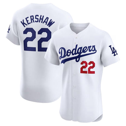 Los Angeles Dodgers #22 Clayton Kershaw Home Elite Player Jersey - White Stitched Baseball Jersey - Main View