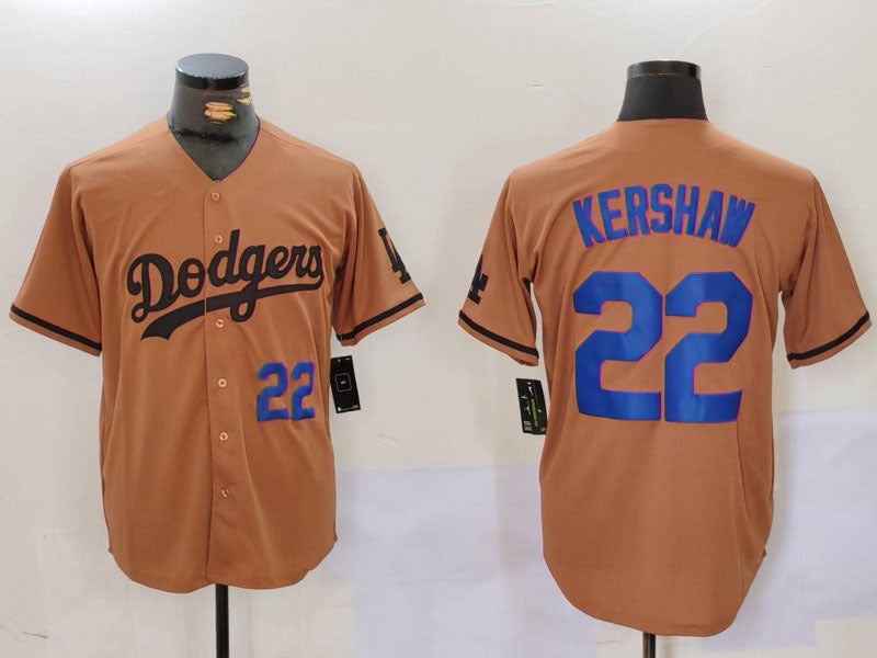 Los Angeles Dodgers #22 Clayton Kershaw Number Olive Cool Base Limited Stitched Baseball Jerseys - Main View
