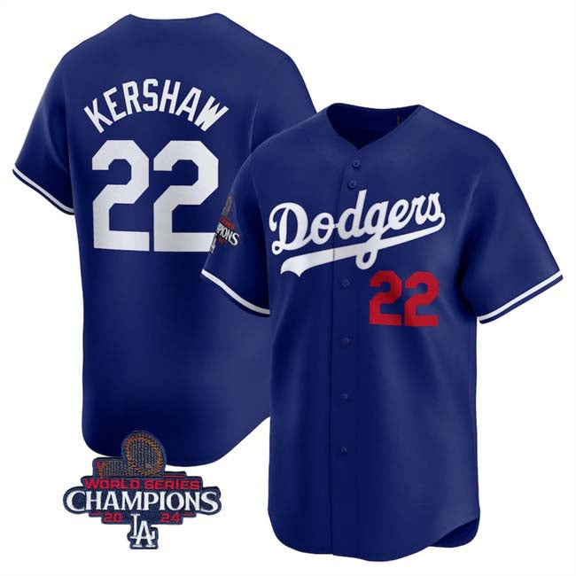 Los Angeles Dodgers #22 Clayton Kershaw Royal 2024 World Series Champions Alternate Limited Stitched Baseball Jersey - Main View