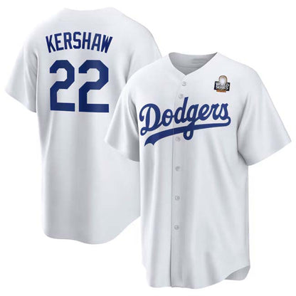 Los Angeles Dodgers #22 Clayton Kershaw White 2024 World Series Cool Base Stitched Baseball Jersey - Main View