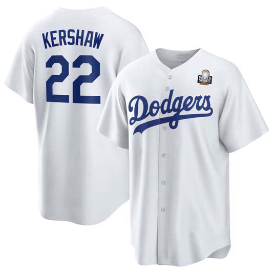 Los Angeles Dodgers #22 Clayton Kershaw White 2024 World Series Cool Base Stitched Baseball Jersey - Main View