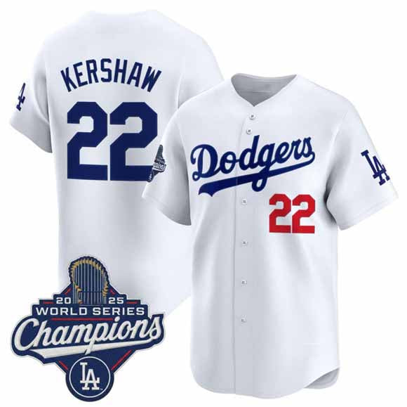 Los Angeles Dodgers #22 Clayton Kershaw White 2025 Champions Stitched Baseball Jersey - Main View
