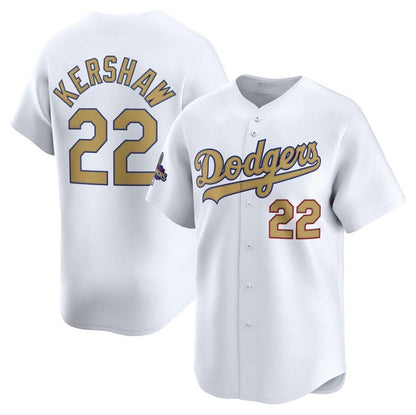 Los Angeles Dodgers #22 Clayton Kershaw White 2025 Gold Collection Limited Stitched Baseball Jersey - Main View