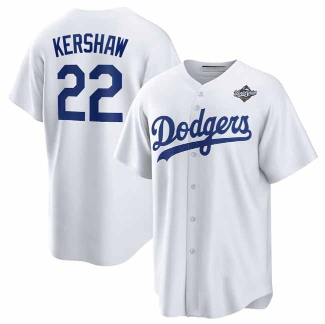 Los Angeles Dodgers #22 Clayton Kershaw White 2025 World Series Home Cool Base Stitched Baseball Jersey - Main View