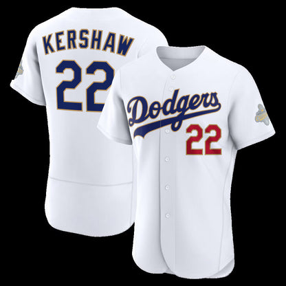 Los Angeles Dodgers #22 Clayton Kershaw White 2026 Gold Collection Authentic White 2026 Gold Collection Stadium Stitched Baseball Jersey - Main View