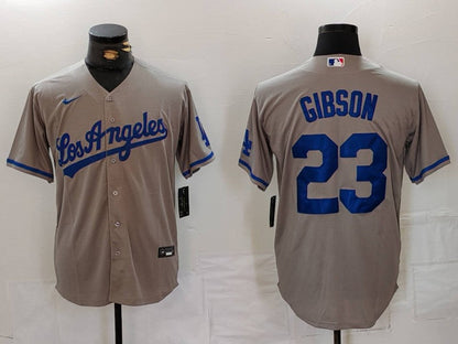 Dodgers Los Angeles Dodgers #23 Kirk Gibson Grey With los Cool Base Stitched Baseball Jersey - Main View