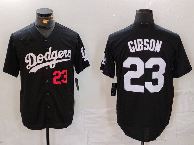 Los Angeles Dodgers #23 Kirk Gibson Number Black Cool Base Stitched Baseball Jersey - Main View