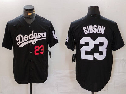 Los Angeles Dodgers #23 Kirk Gibson Number Black Cool Base Stitched Baseball Jersey - Main View