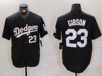 Los Angeles Dodgers #23 Kirk Gibson Number Black Cool Base Stitched Baseball Jersey - Main View