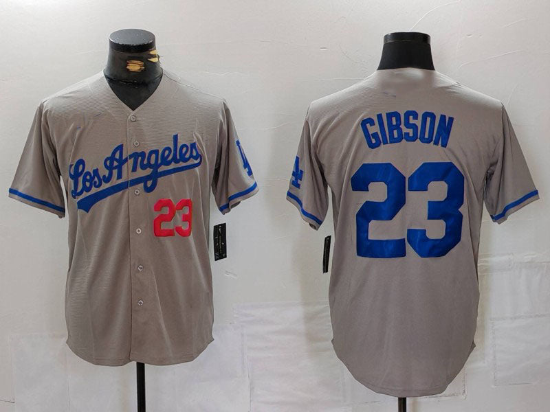 Los Angeles Dodgers #23 Kirk Gibson Number Grey With los Cool Base Stitched Baseball Jersey - Main View