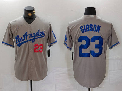 Los Angeles Dodgers #23 Kirk Gibson Number Grey With los Cool Base Stitched Baseball Jersey - Main View