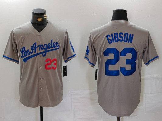 Los Angeles Dodgers #23 Kirk Gibson Number Grey With los Cool Base Stitched Baseball Jersey - Main View