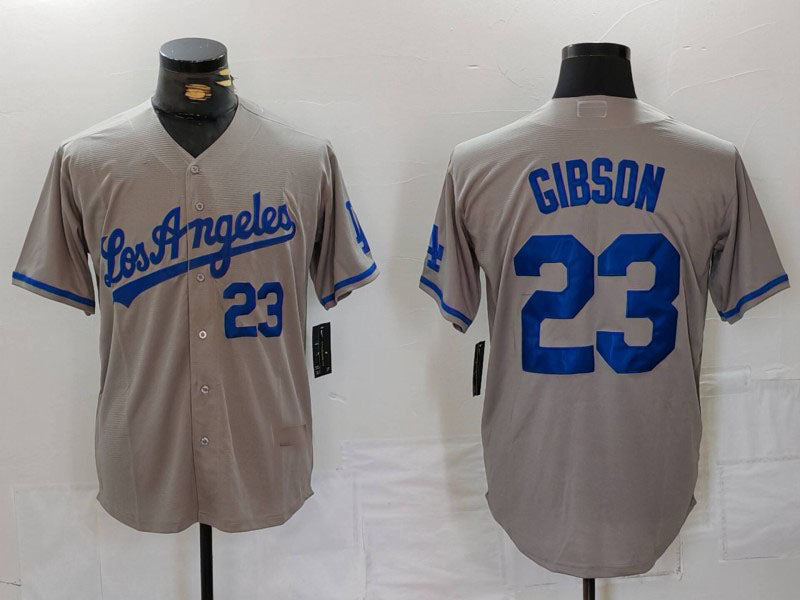 Los Angeles Dodgers #23 Kirk Gibson Number Grey With los Cool Base Stitched Baseball Jersey - Main View