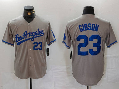 Los Angeles Dodgers #23 Kirk Gibson Number Grey With los Cool Base Stitched Baseball Jersey - Main View