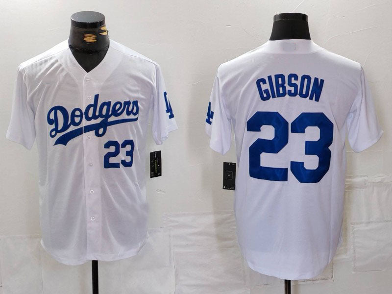 Los Angeles Dodgers #23 Kirk Gibson Number White Cool Base Stitched Baseball Jersey - Main View