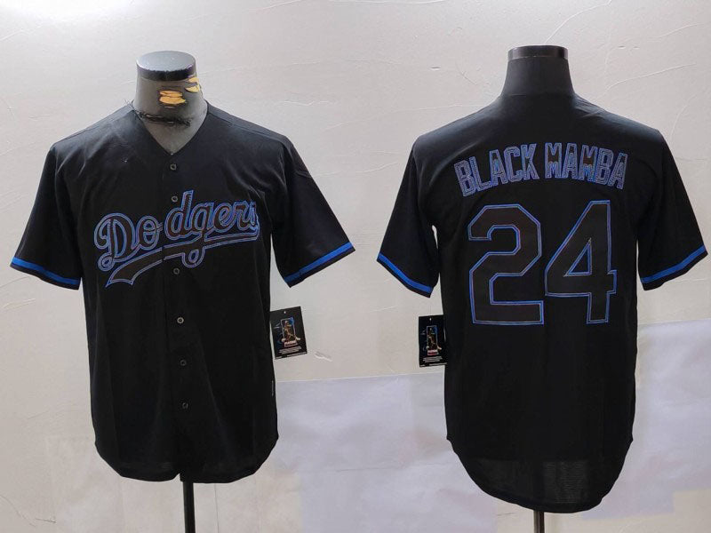 Los Angeles Dodgers #24 Kobe Bryant Black Mamba Lights Out Black Fashion Stitched Cool Base Baseball Jerseys - Main View