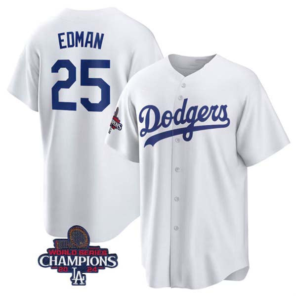Los Angeles Dodgers #25 Tommy Edman White 2024 World Series Champions Cool Base Stitched Baseball Jersey - Main View