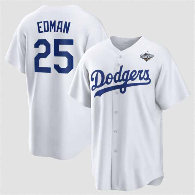 Los Angeles Dodgers #25 Tommy Edman White 2025 World Series Home Cool Base Stitched Baseball Jersey - Main View