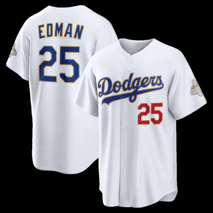 Los Angeles Dodgers #25 Tommy Edman White 2026 Gold Collection Stadium Stitched Baseball Jersey - Main View