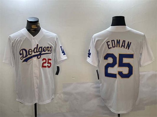 Los Angeles Dodgers #25 Tommy Edman White Gold Home Limited Stitched Baseball Jersey - Main View
