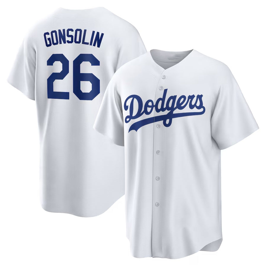Los Angeles Dodgers #26 Tony Gonsolin Home Replica Jersey - White Stitched Baseball Jersey - Main View