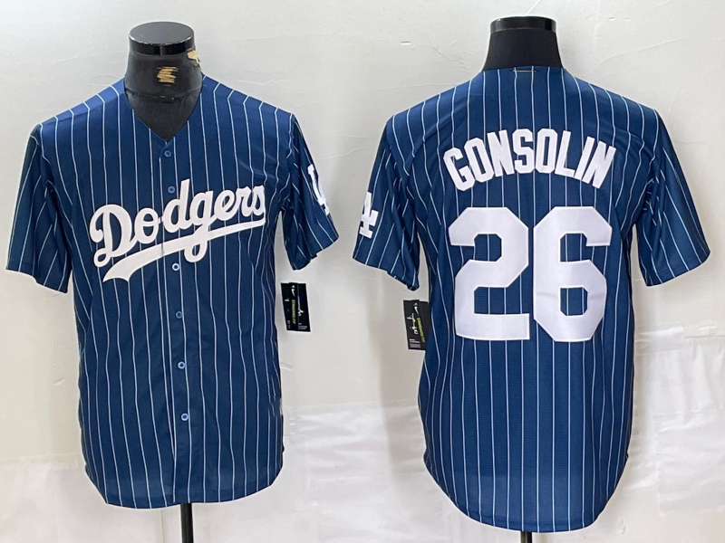 Los Angeles Dodgers #26 Tony Gonsolin Navy Blue Pinstripe Stitched Cool Base Baseball Jerseys - Main View